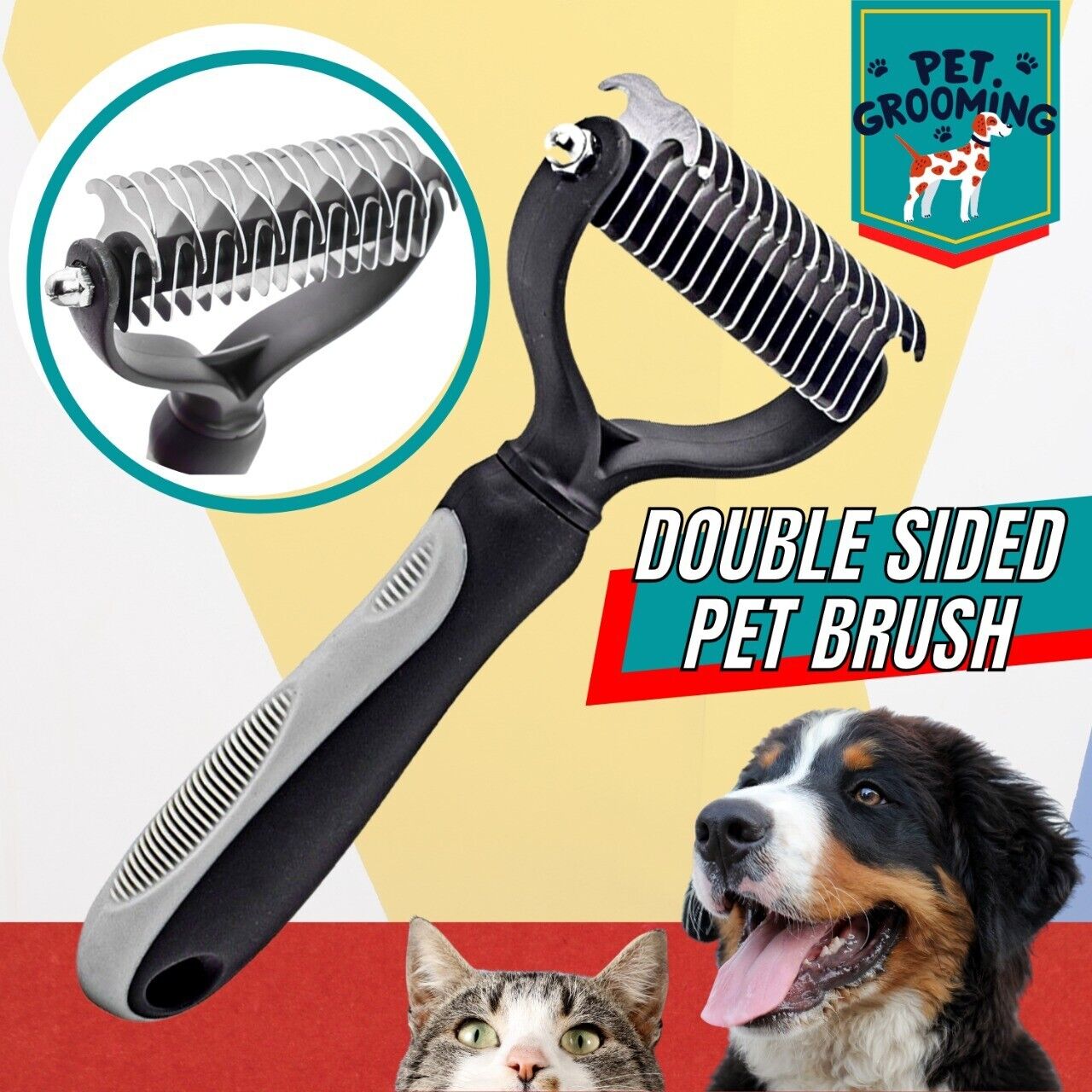 Cepillo de cuidado para mascotas de doble acción